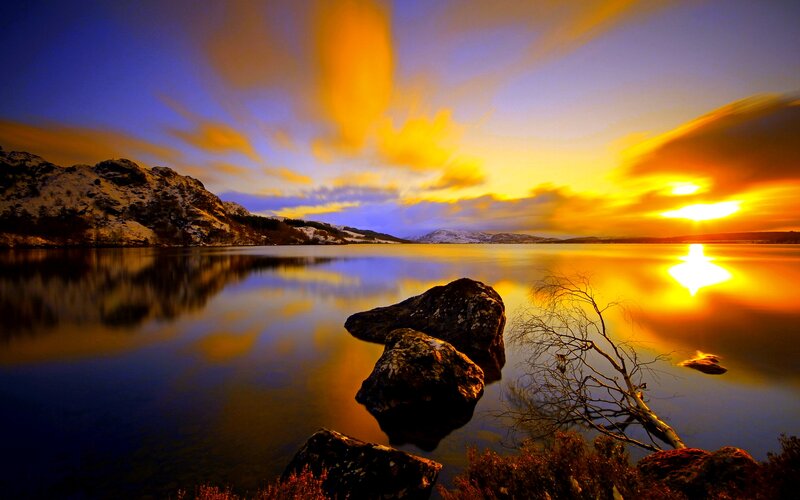 Sunset over Lake with Rocks