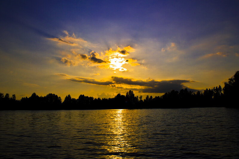 Sunset over Lake — Yellow, Dramatic, Photograph, Clouds