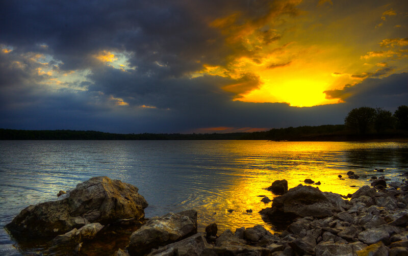 Sunset over Lake — Yellow, Dramatic