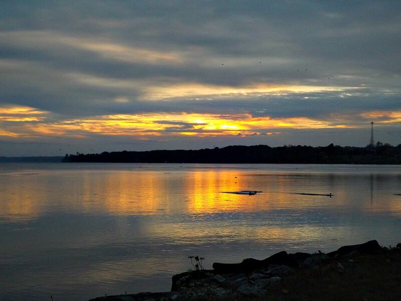 Sunset over Lake — Yellow, Serene, Photograph, Clouds