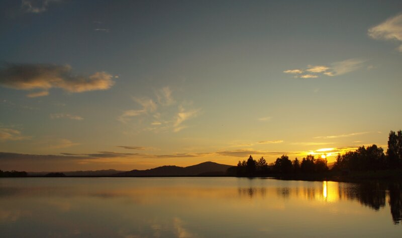 Sunset over Lake — Yellow, Serene, Photograph, Mountains