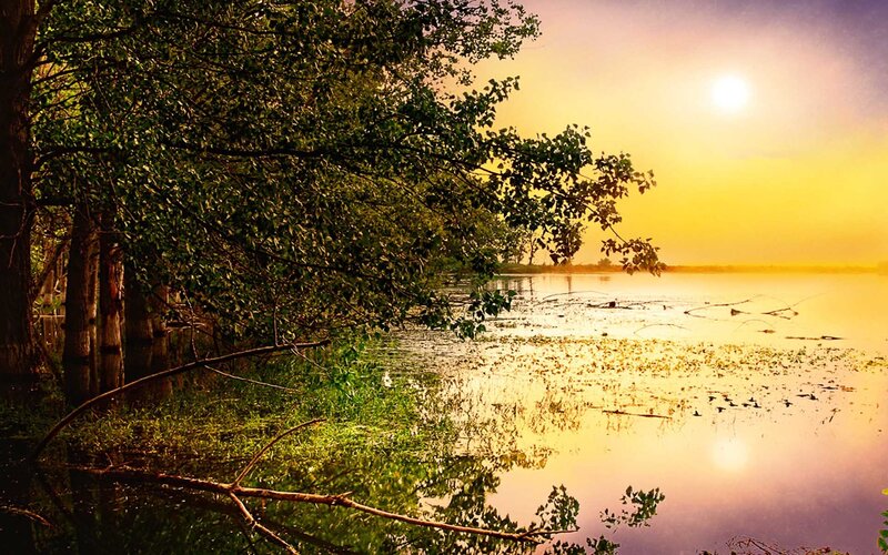 Sunset over Lake — Yellow, Serene, Photograph