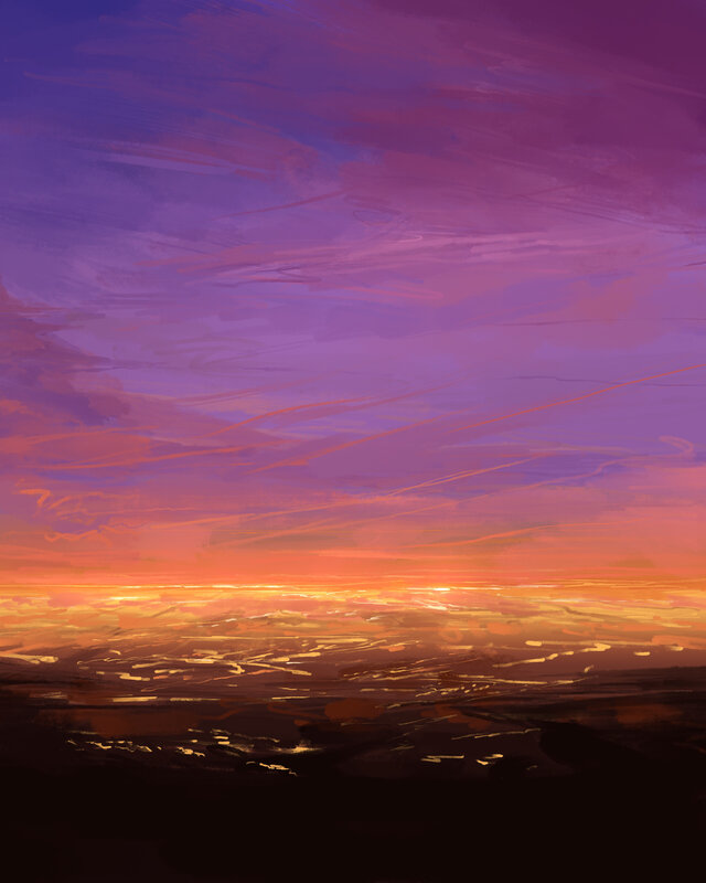 Sunset over Landscape — Purple