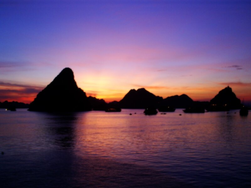 sunset over limestone islands