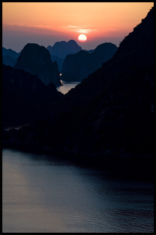 Sunset over limestone karsts