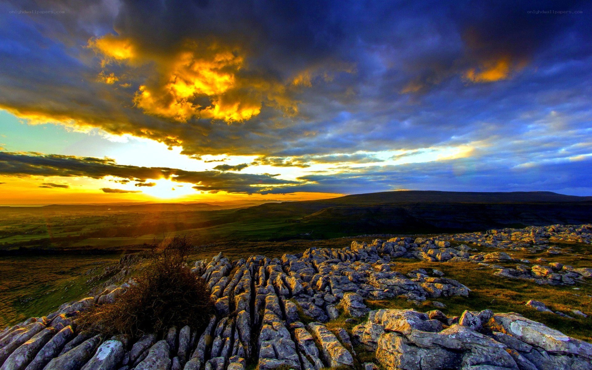 Sunset over limestone pavement