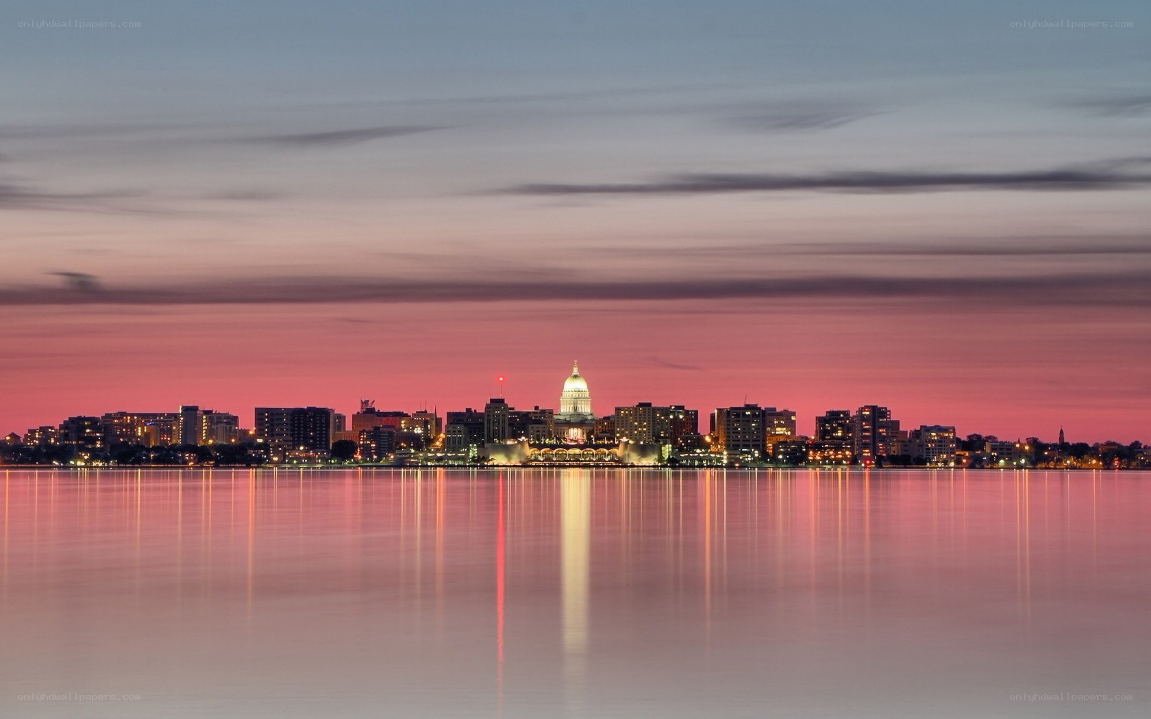 Sunset over Madison skyline