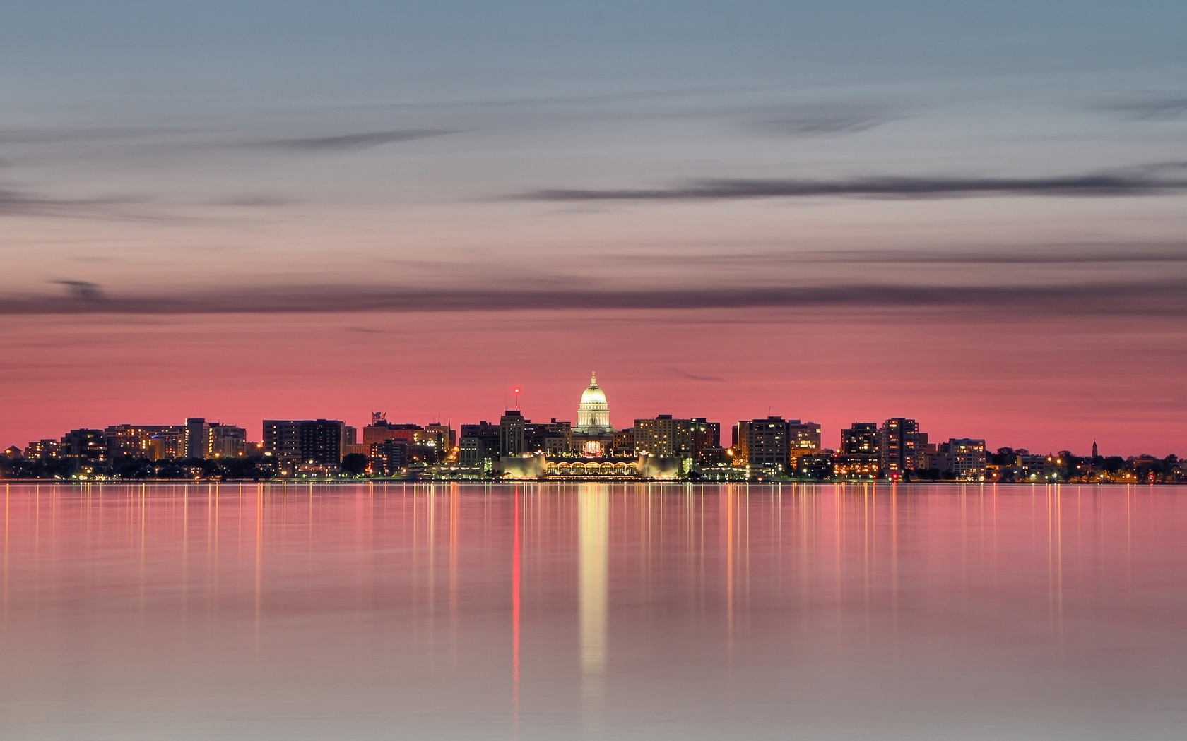 Sunset over Madison skyline