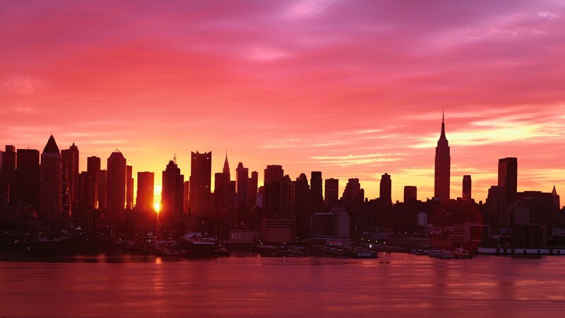 sunset over manhattan skyline