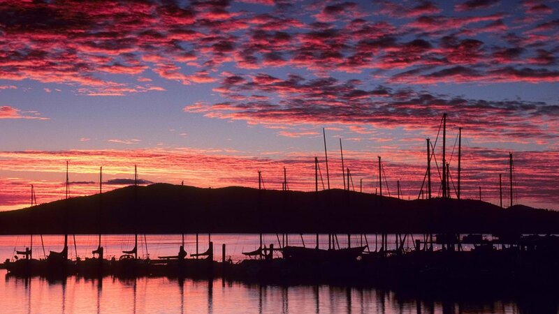 sunset over marina silhouette