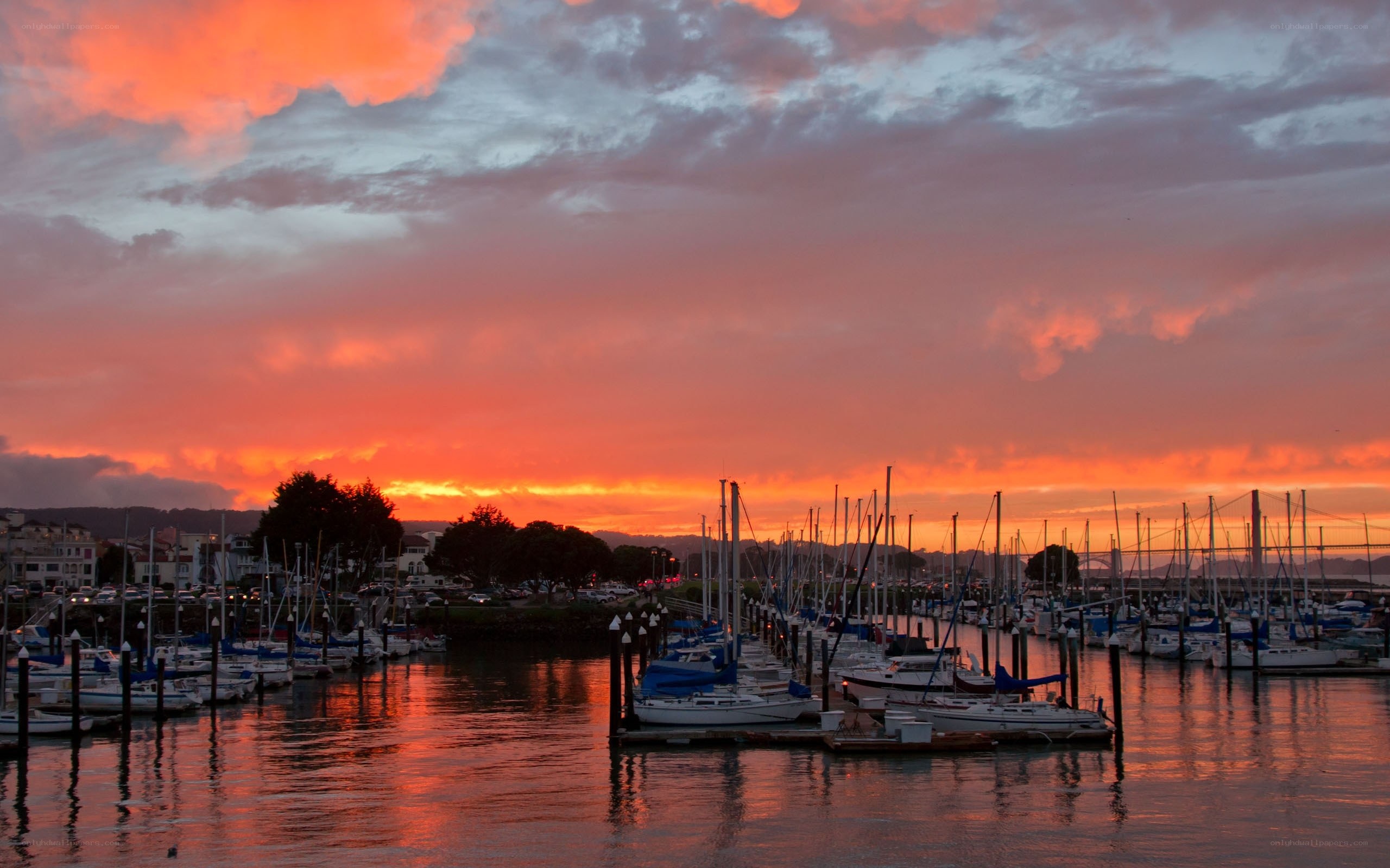 sunset over marina
