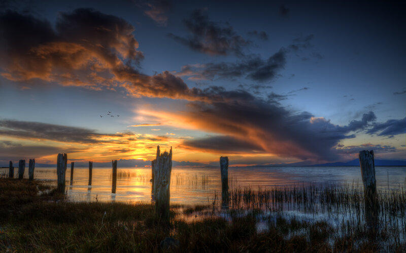 Sunset over Marsh — Orange, Dramatic, Photograph