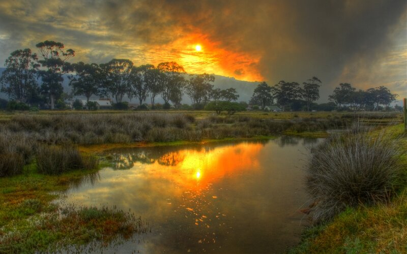 Sunset over Marsh — Orange, Dramatic