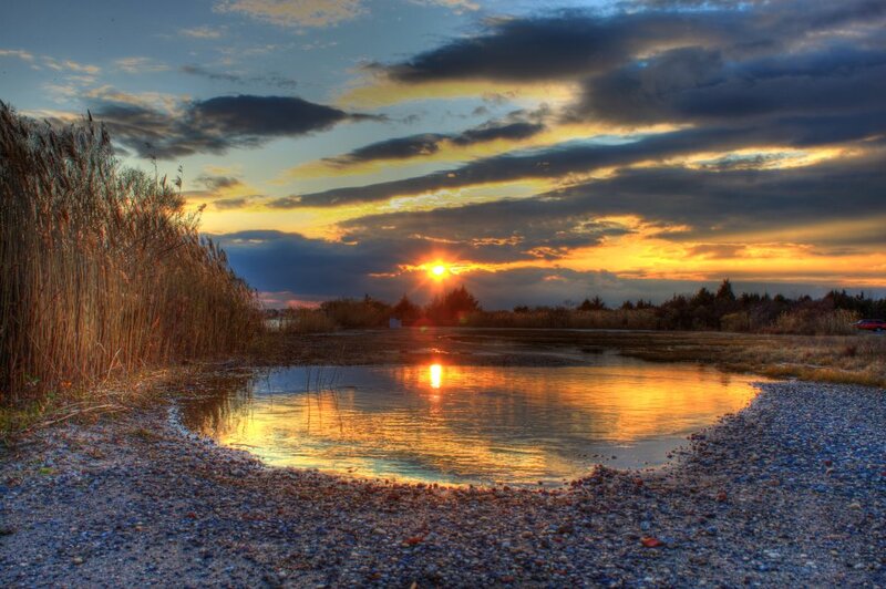 Sunset over Marsh Pond — Orange, Dramatic