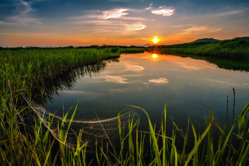 Sunset over Marsh Pond — Orange, Serene