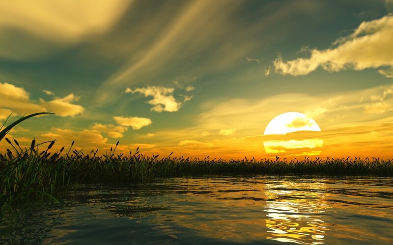Sunset over Marsh — Yellow, Serene, Digital Art