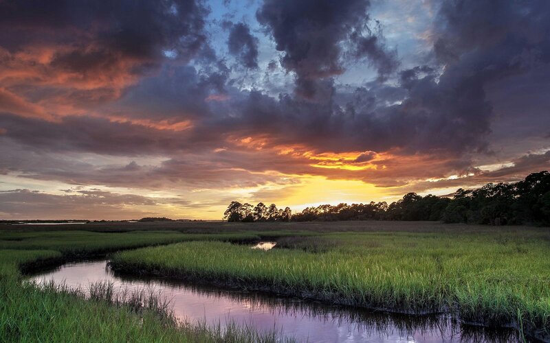 Sunset over marshland