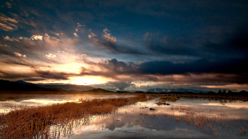 Sunset over Marshland — Blue, Dramatic