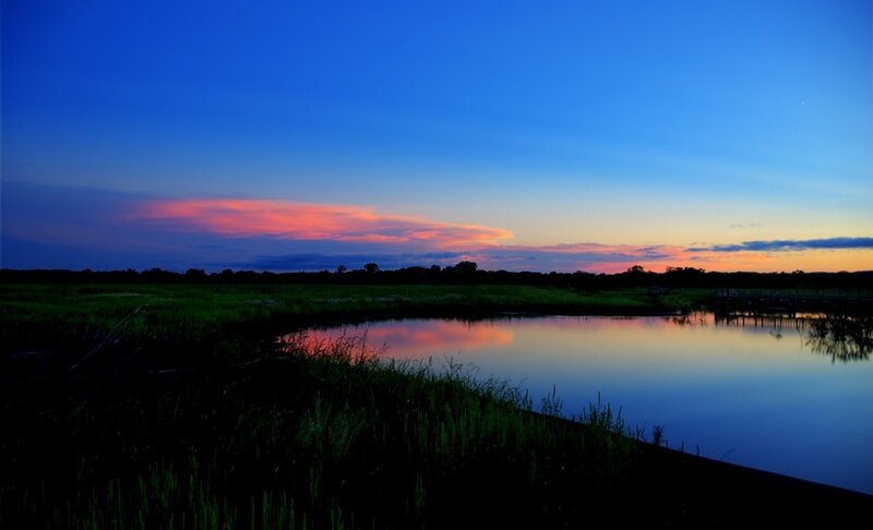 Sunset over Marshland — Blue, Serene, Photograph, Sky