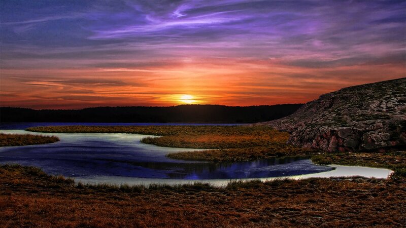 Sunset over Marshland — Purple, Dramatic