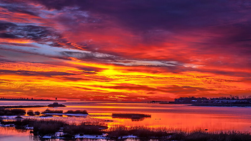 Sunset over Marshland — Red, Dramatic
