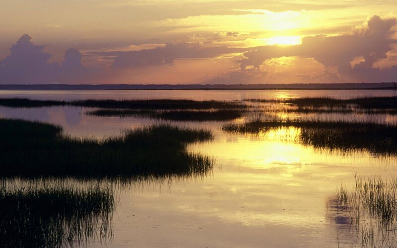 Sunset over Marshland — Yellow, Serene