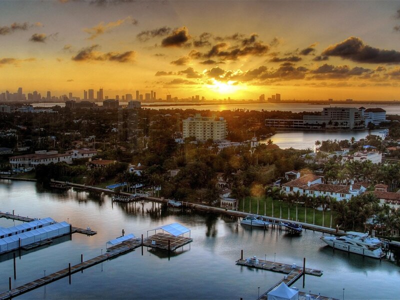 Sunset over Miami marina