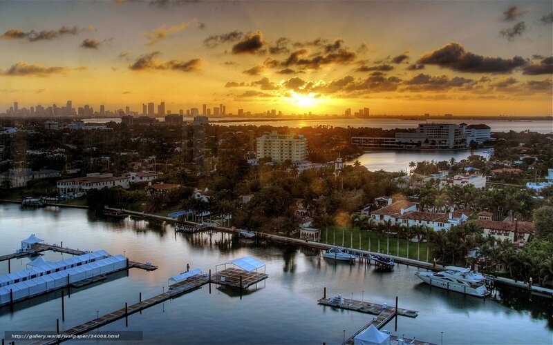 Sunset over Miami marina