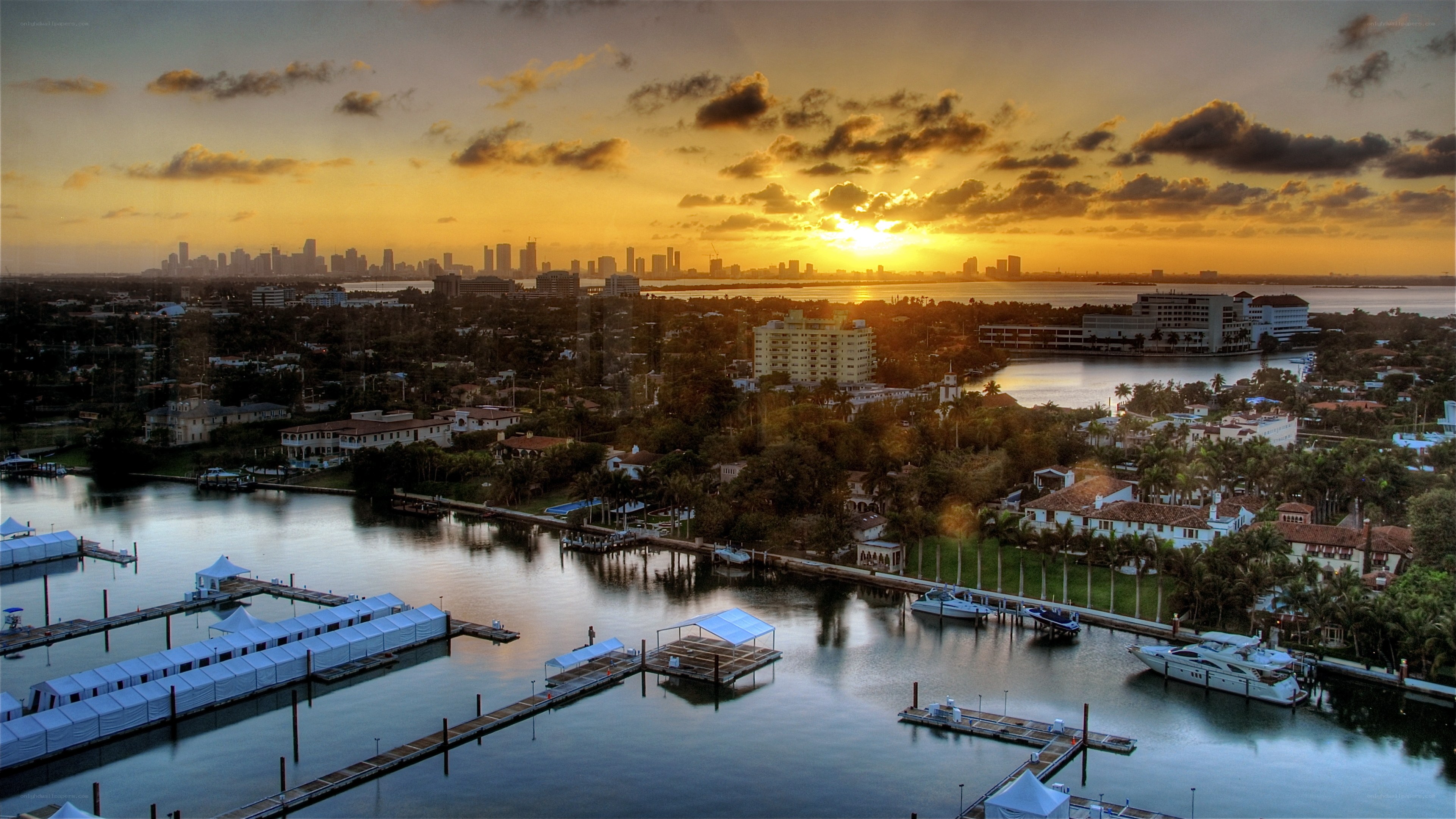 Sunset over Miami waterfront