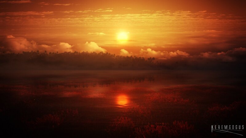 Sunset over Misty Marsh — Orange
