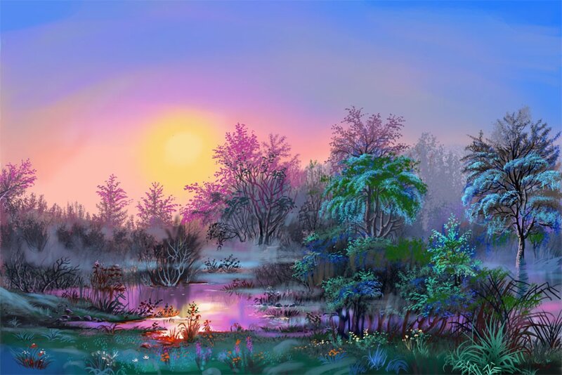Sunset over Misty Pond