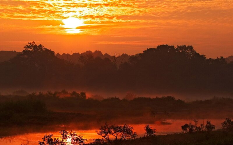 Sunset over Misty River — Orange, Serene