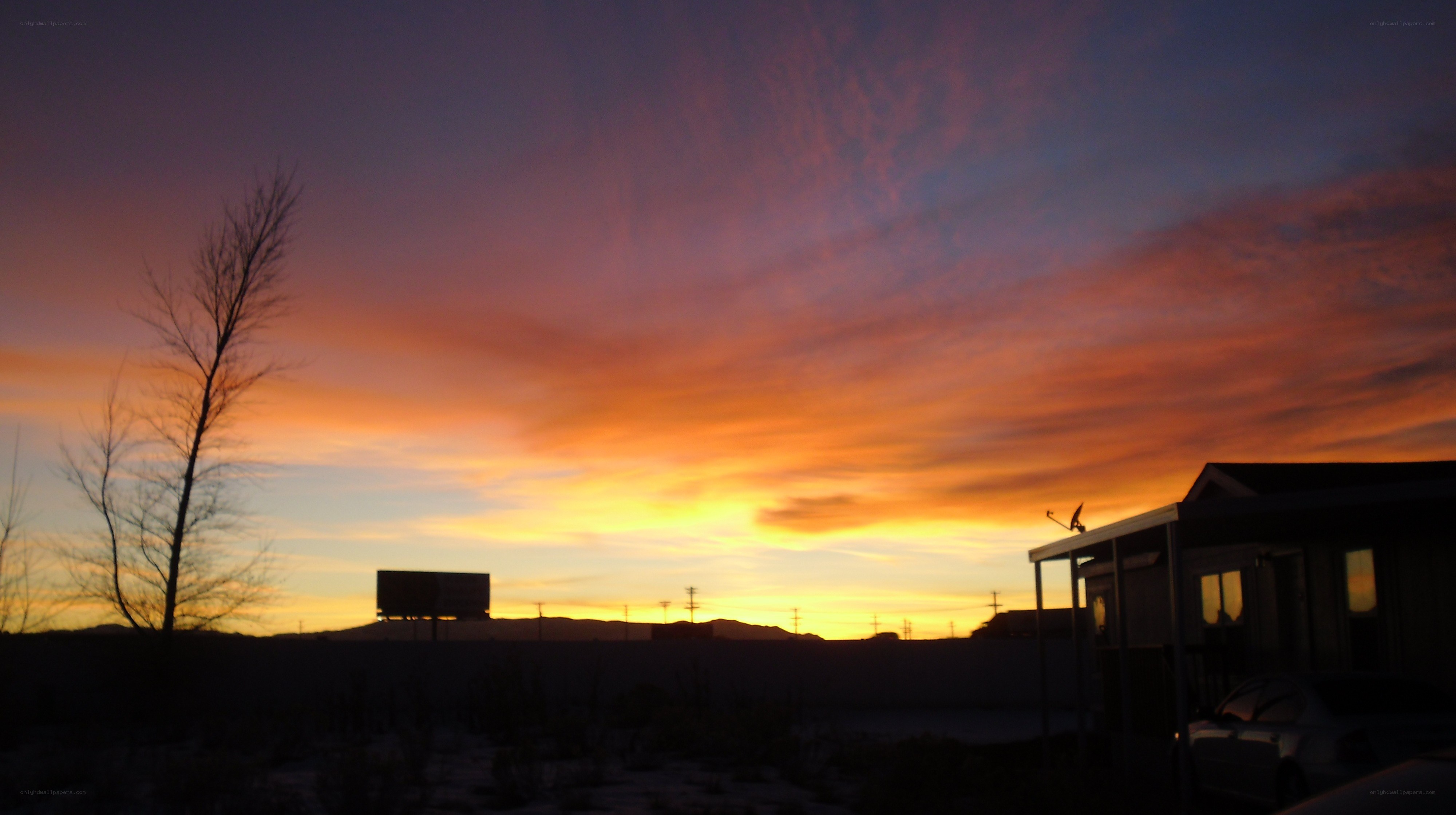 sunset over mobile home park