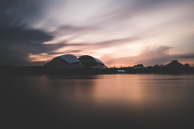 Sunset over modern architecture
