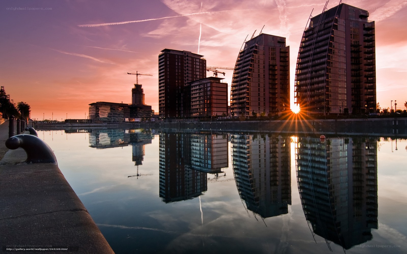 Sunset over modern city skyline