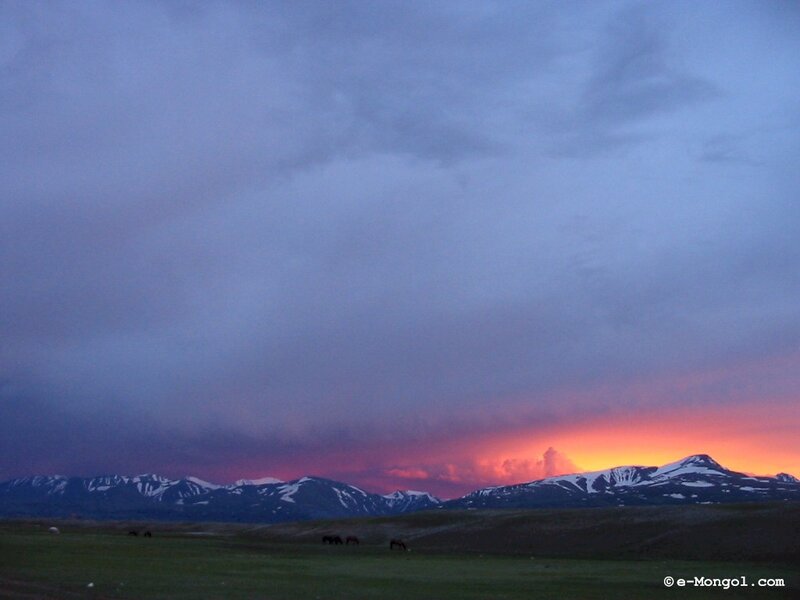 Sunset over Mongolian mountains