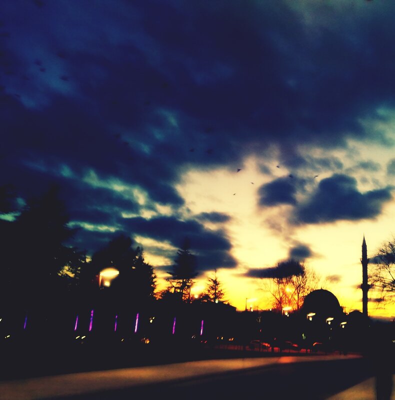sunset over mosque silhouette