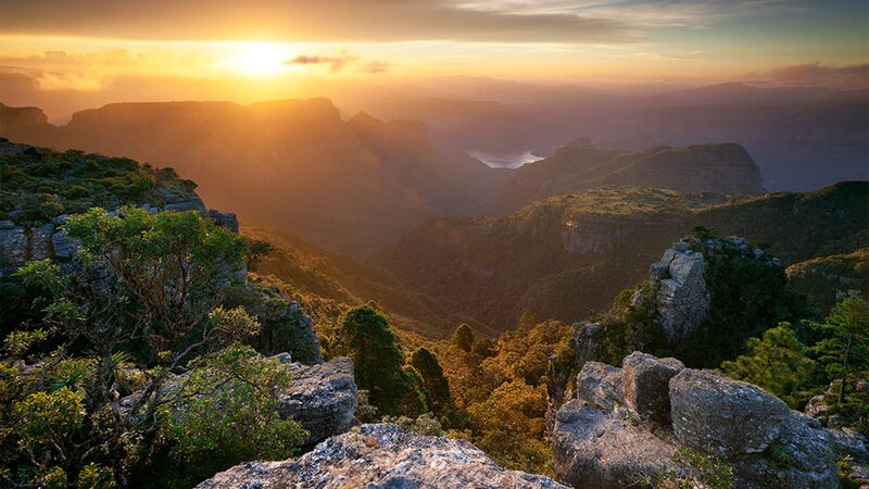 Sunset over mountain canyon