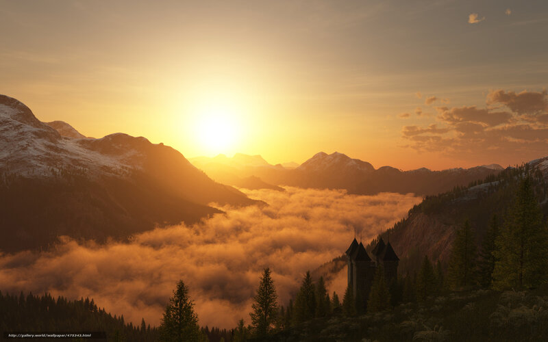 Sunset over mountain castle
