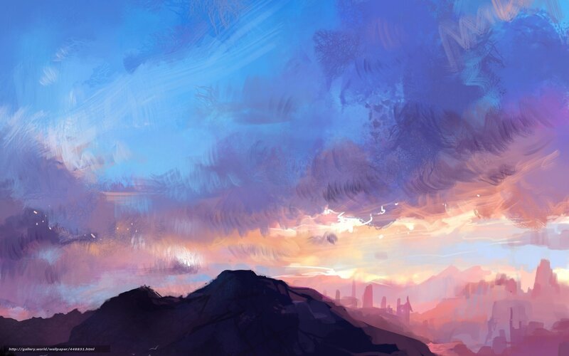 sunset over mountain city