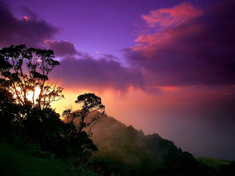 Sunset over Mountain Cliffs — Purple