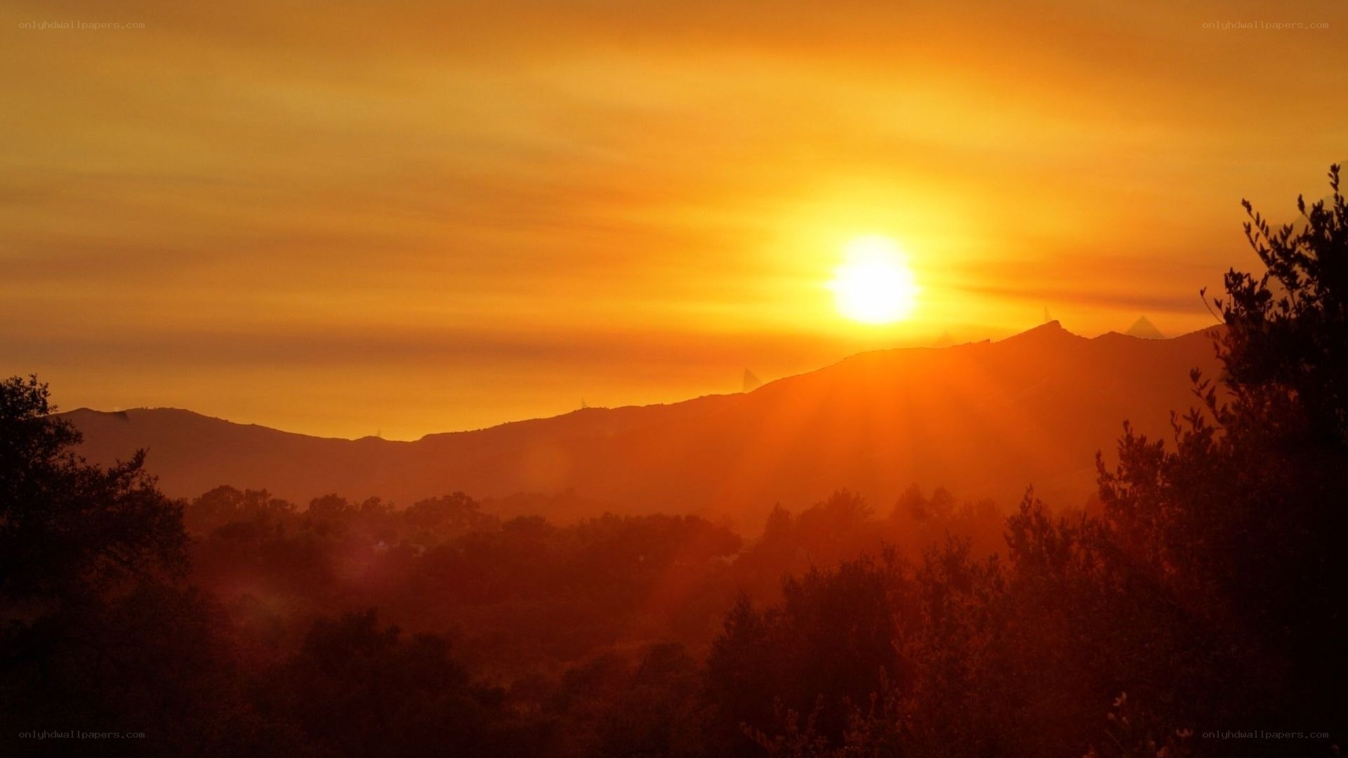 Sunset over mountain hills