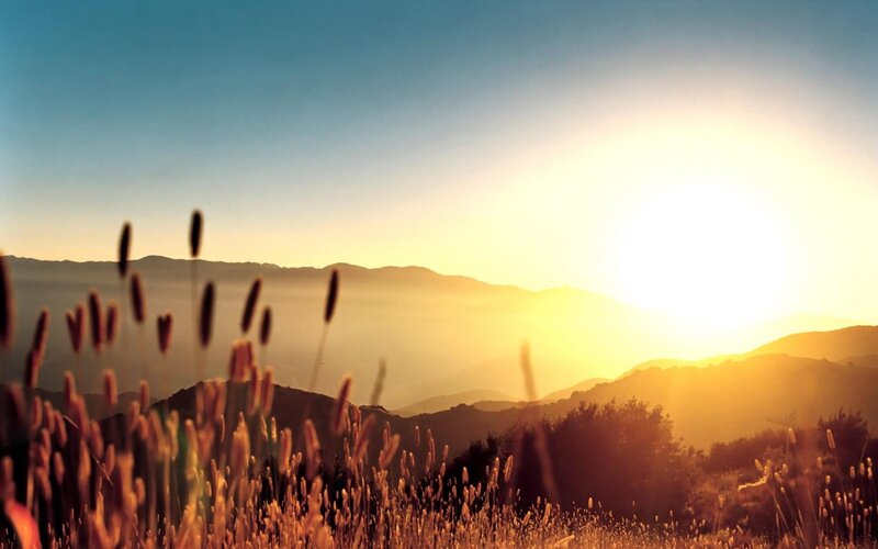 Sunset over mountain hills