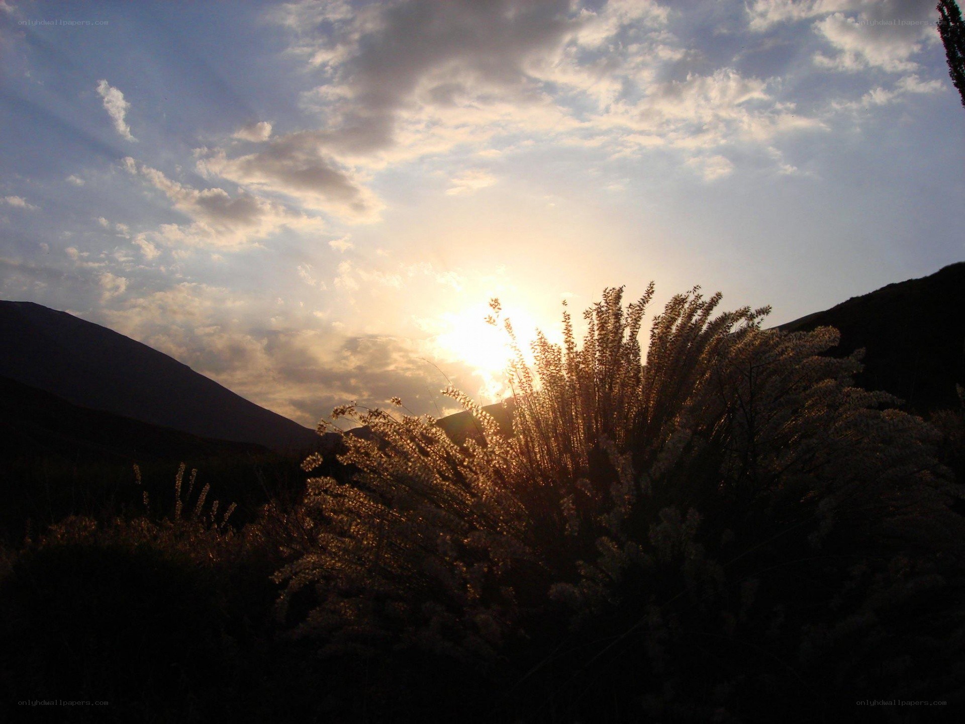 Sunset over mountain hills