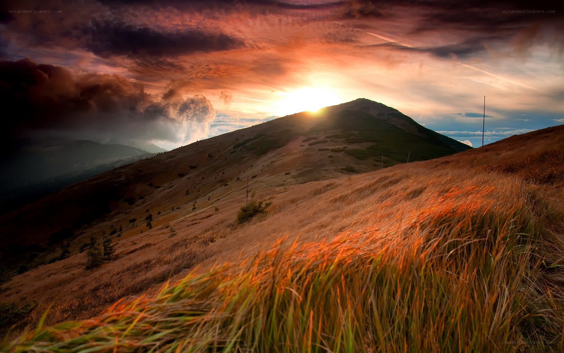 Sunset over mountain hills