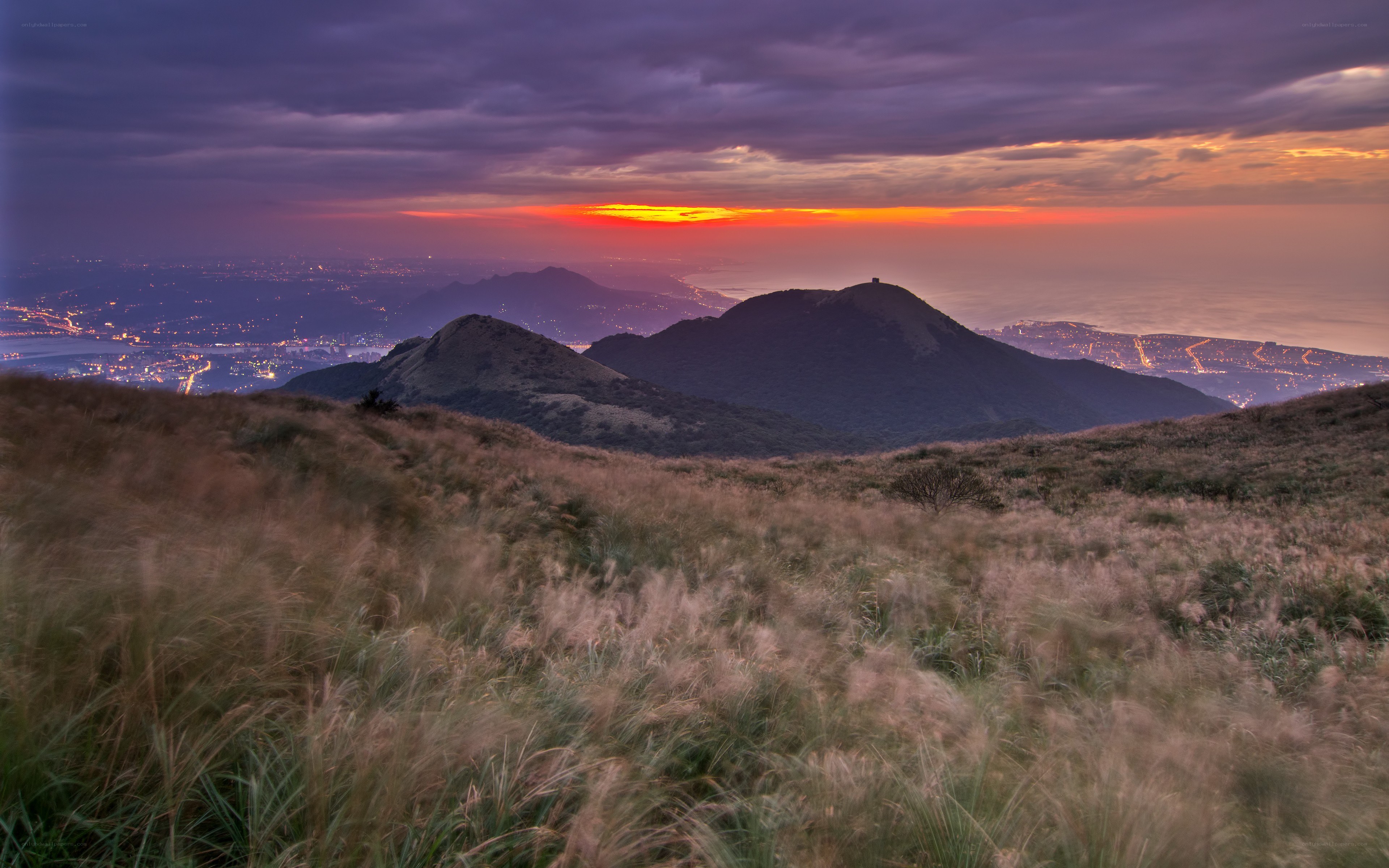 Sunset over mountain hills