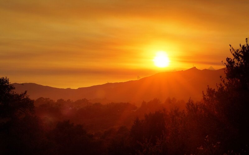 Sunset over mountain hills