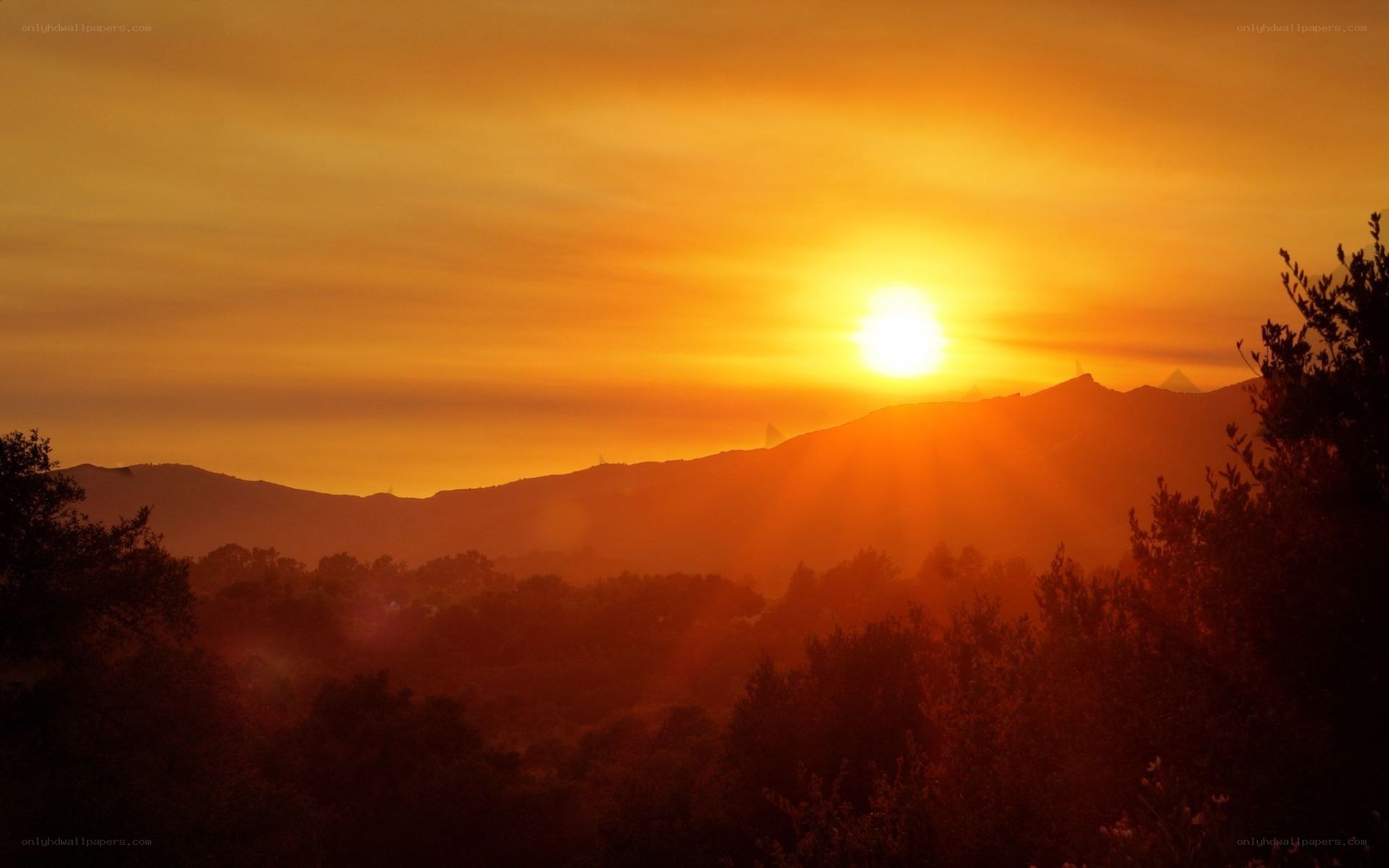 Sunset over mountain hills