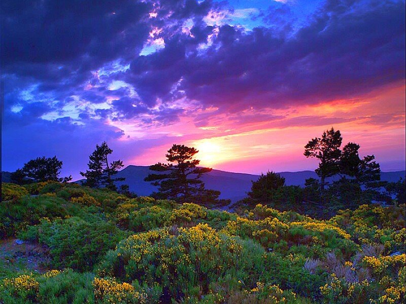 Sunset over mountain hills