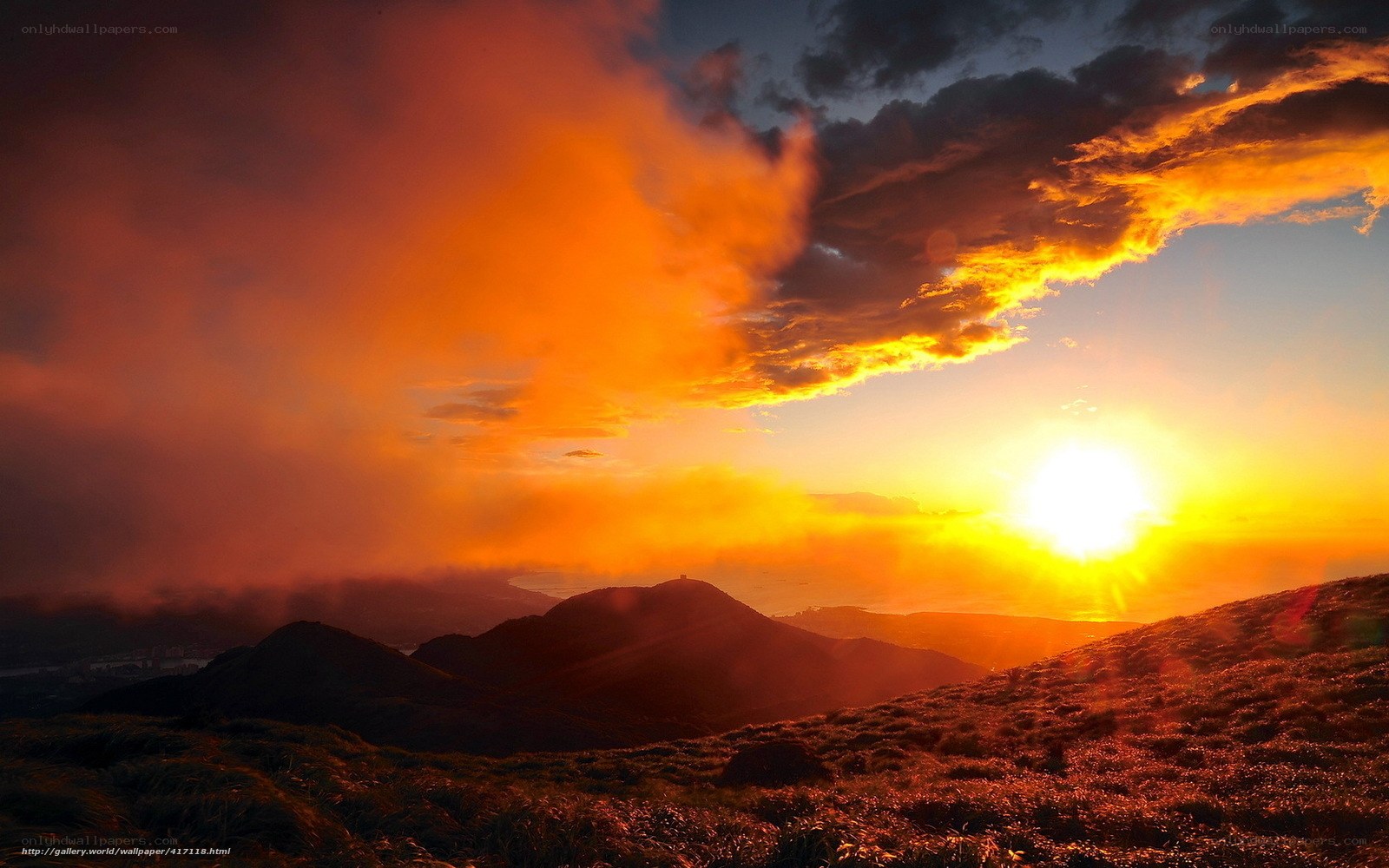 Sunset over mountain hills